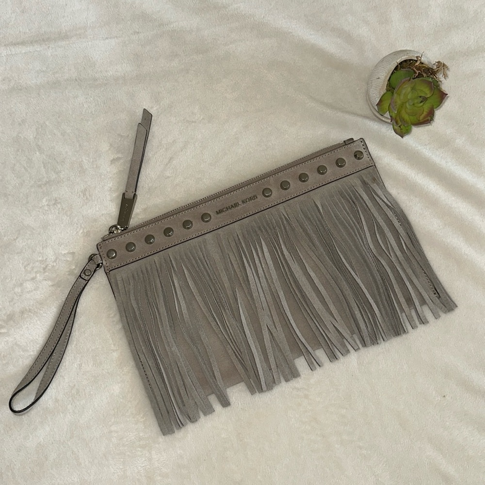 Michael Michael Kors Women’s Suede Fringe Clutch  Purse